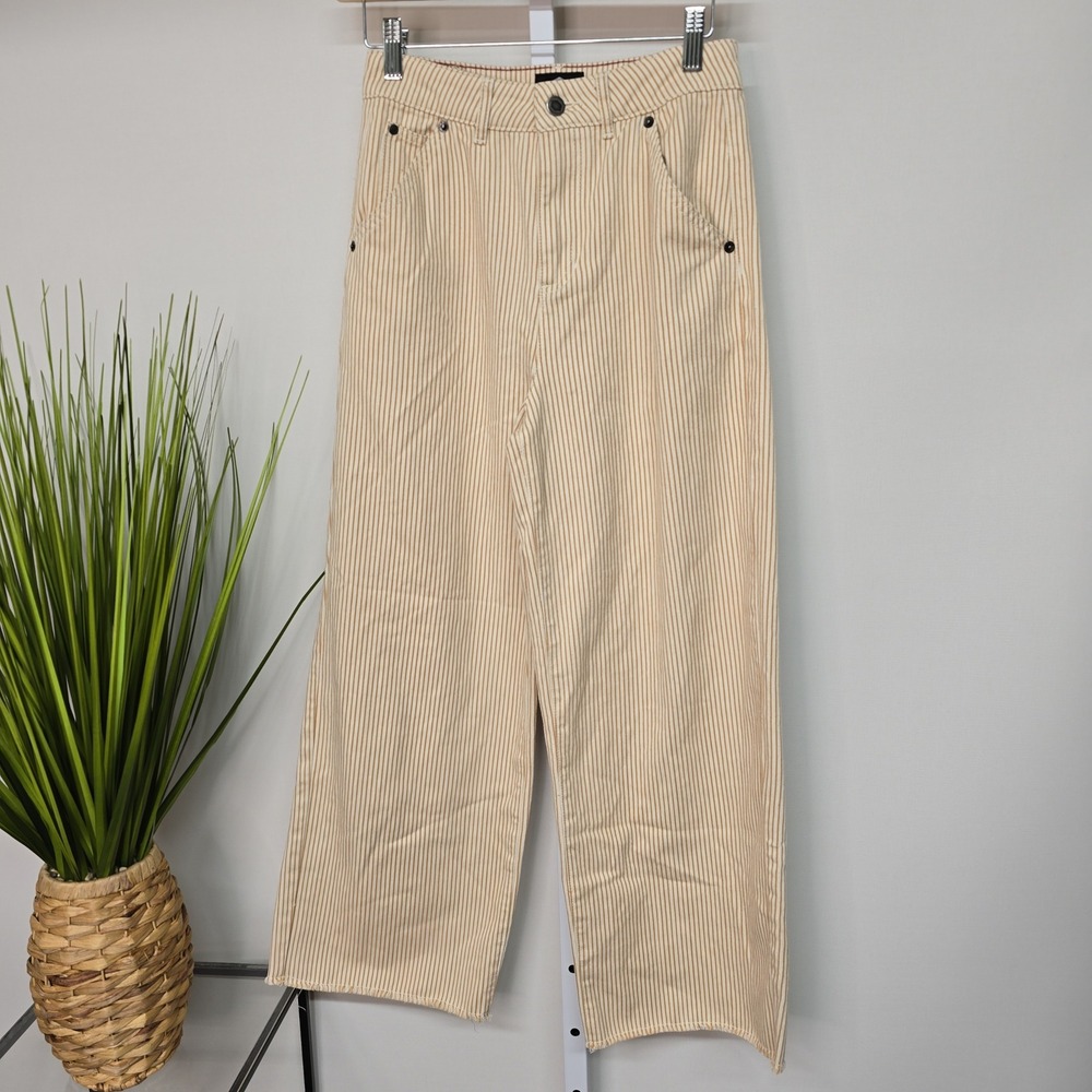 RVCA Womens Wide Leg Striped Pants Tan White Size 26